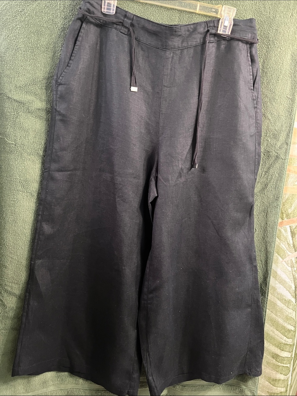 Halston Heritage Black Linen Wide-Leg Pull-On Pants